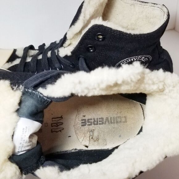 Converse All Star Chuck Taylor High Tops Women 10 Wool Faux Fur Black Embroidery - Picture 8 of 12
